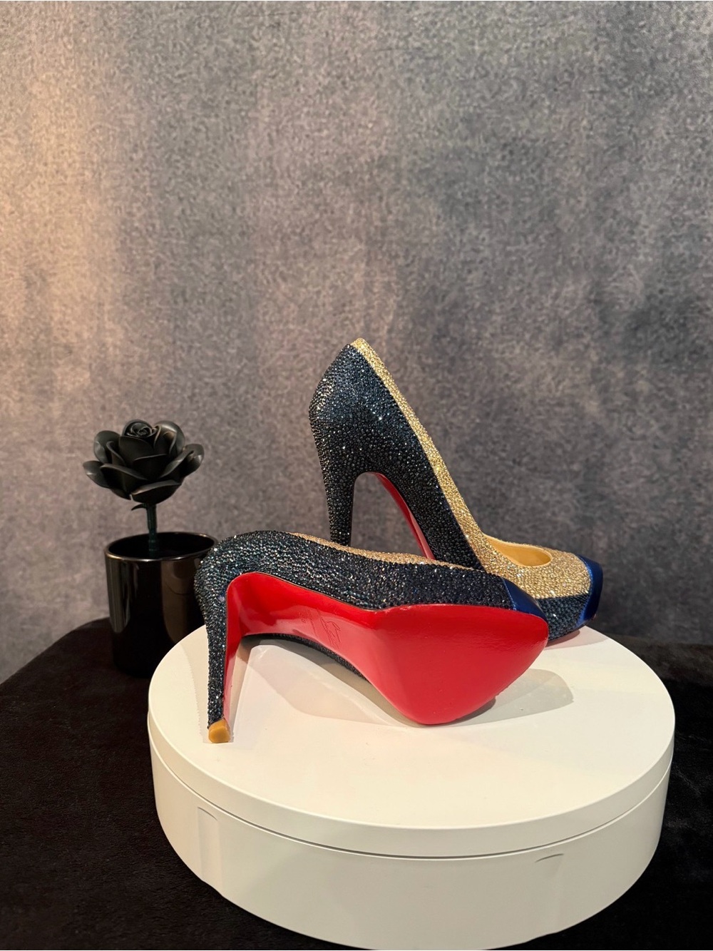 Christian Louboutin Blue and Gold Crystal (Rhinestone) Platform Pumps - Picture 12 of 12